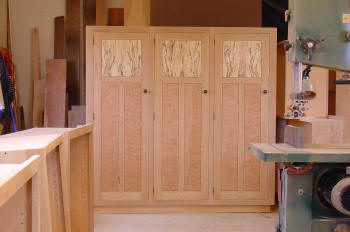 Wooden wardrobe in a carpentry workshop.